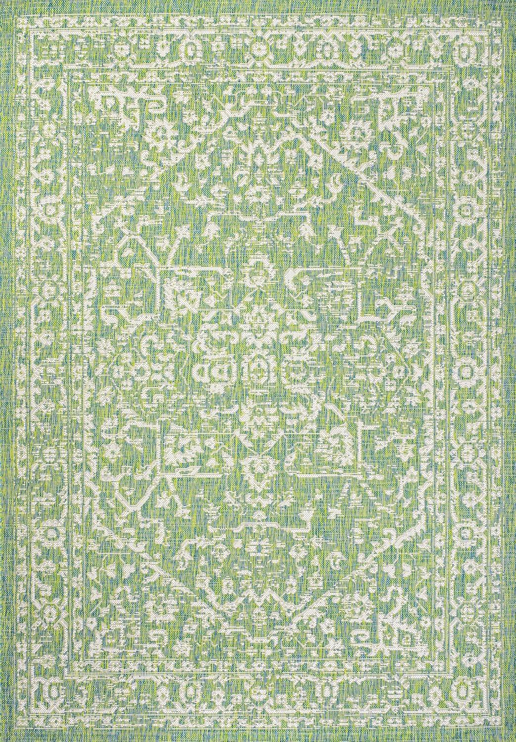 image:imageJONATHAN Y Boho Medallion Indoor Outdoor Area Rug 3X5 FuchsiaLight Gray Malta Textured Weave for Backyard Patio Porch EasyCleaning High Traffic PetFriendly NonShedding SMB104E3CreamGreen
