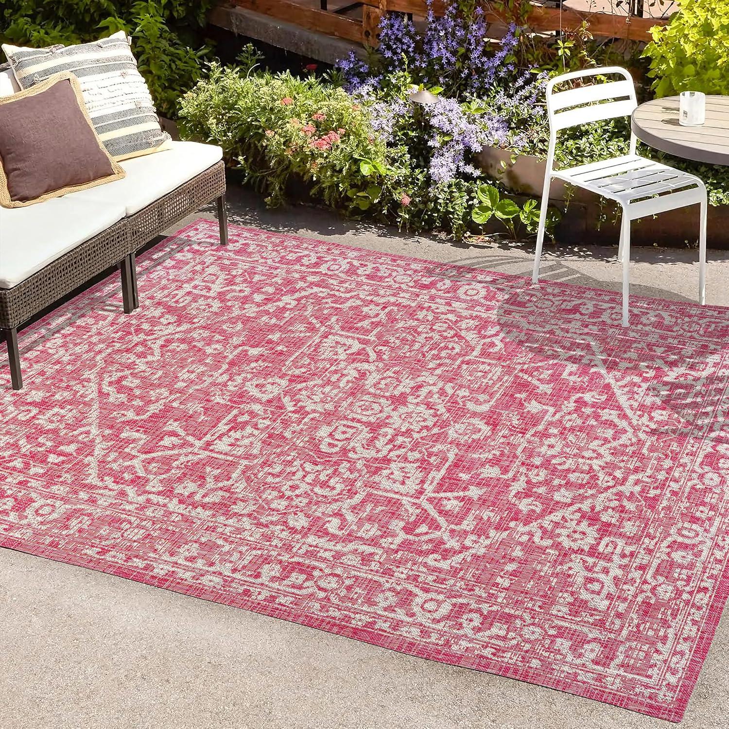 image:imageJONATHAN Y Boho Medallion Indoor Outdoor Area Rug 3X5 FuchsiaLight Gray Malta Textured Weave for Backyard Patio Porch EasyCleaning High Traffic PetFriendly NonShedding SMB104E3FuchsiaLight Gray