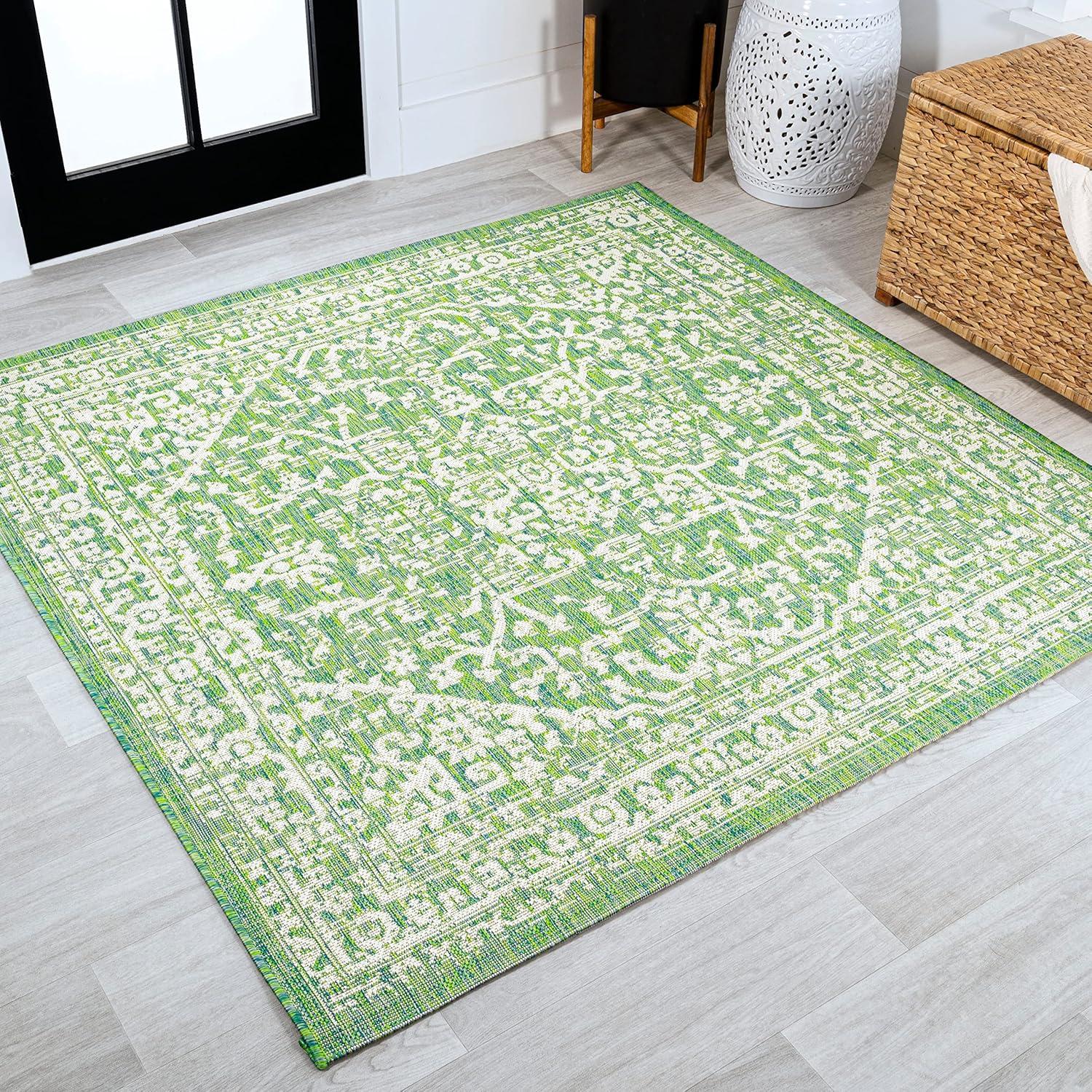 image:imageJONATHAN Y Boho Medallion Indoor Outdoor Area Rug 3X5 FuchsiaLight Gray Malta Textured Weave for Backyard Patio Porch EasyCleaning High Traffic PetFriendly NonShedding SMB104E3CreamGreen