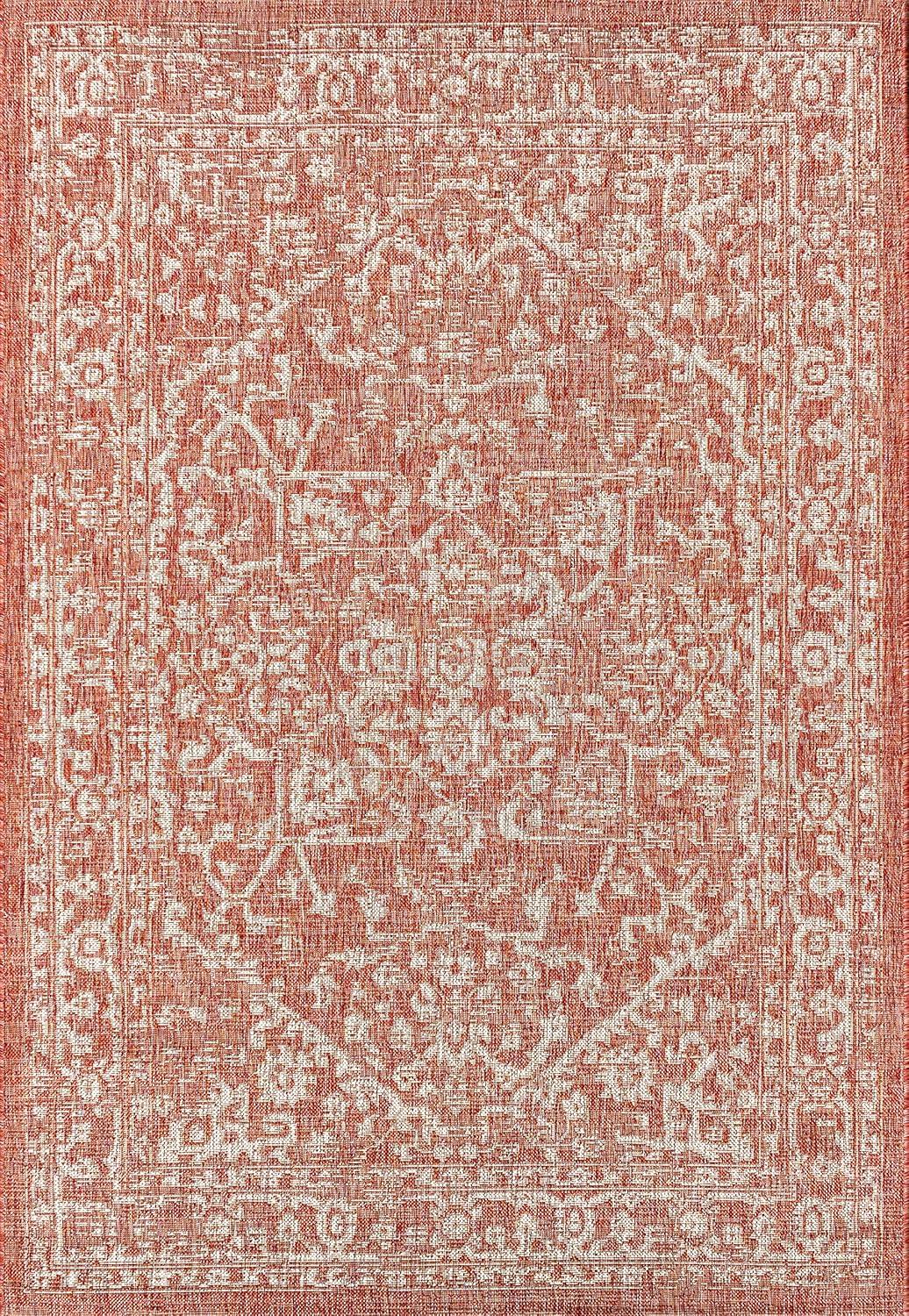 image:imageJONATHAN Y Boho Medallion Indoor Outdoor Area Rug 3X5 FuchsiaLight Gray Malta Textured Weave for Backyard Patio Porch EasyCleaning High Traffic PetFriendly NonShedding SMB104E3RedTaupe