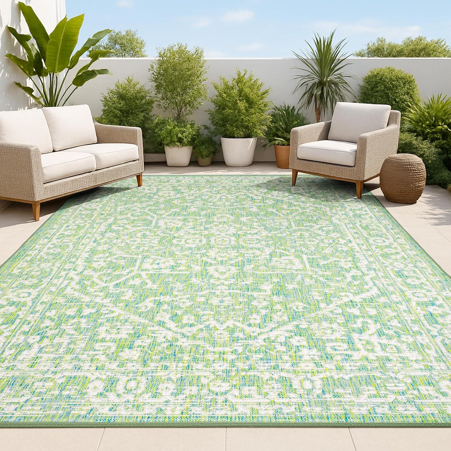 image:imageJONATHAN Y Boho Medallion Indoor Outdoor Area Rug 3X5 FuchsiaLight Gray Malta Textured Weave for Backyard Patio Porch EasyCleaning High Traffic PetFriendly NonShedding SMB104E3CreamGreen