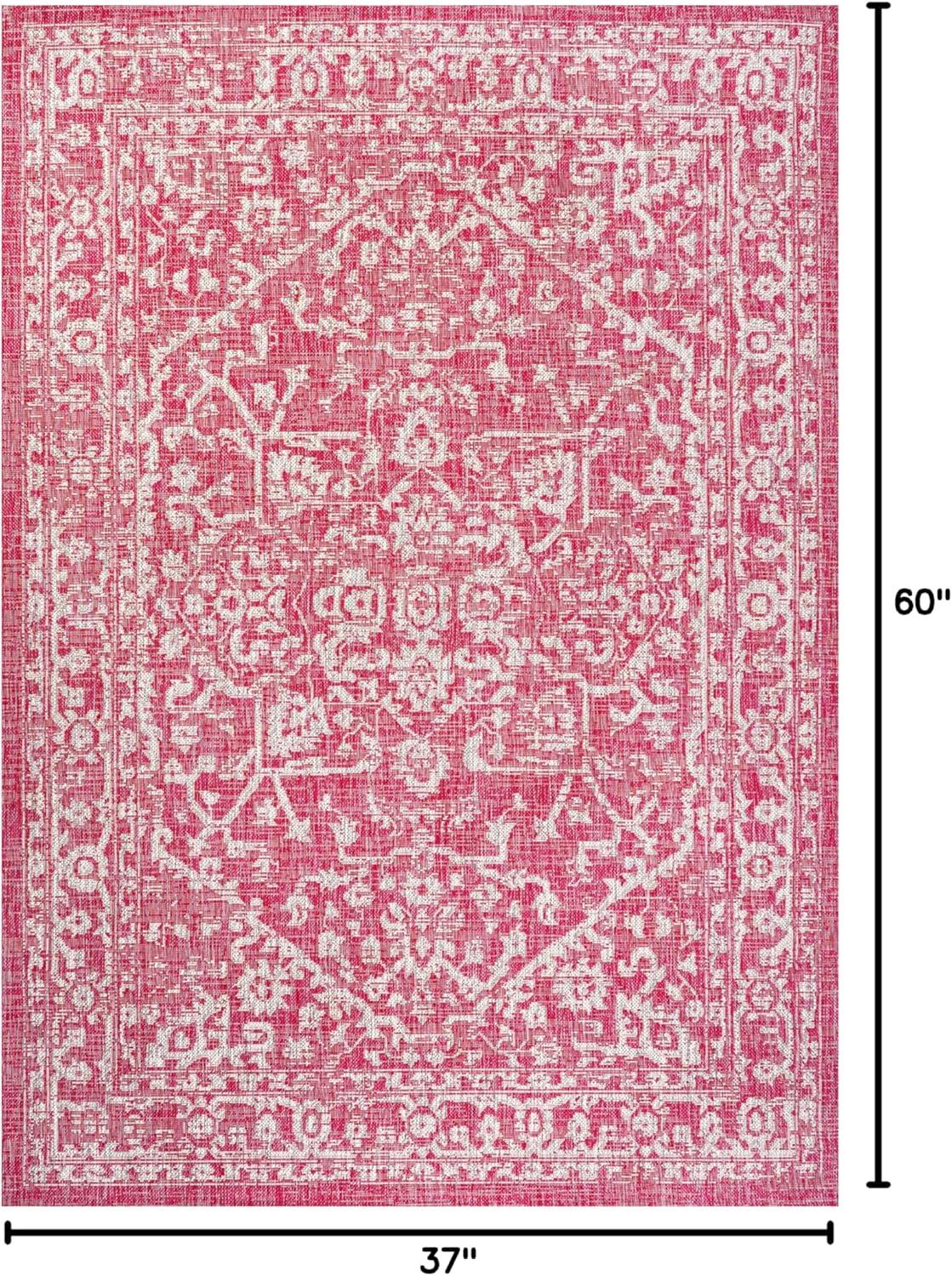 image:imageJONATHAN Y Boho Medallion Indoor Outdoor Area Rug 3X5 FuchsiaLight Gray Malta Textured Weave for Backyard Patio Porch EasyCleaning High Traffic PetFriendly NonShedding SMB104E3FuchsiaLight Gray