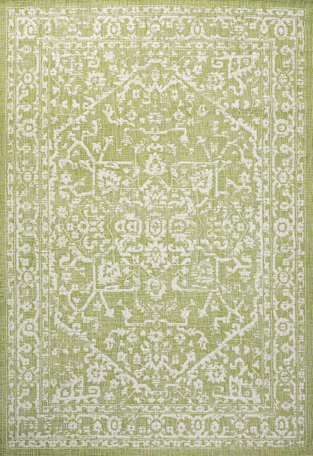 image:imageJONATHAN Y Boho Medallion Indoor Outdoor Area Rug 3X5 FuchsiaLight Gray Malta Textured Weave for Backyard Patio Porch EasyCleaning High Traffic PetFriendly NonShedding SMB104E3GreenCream