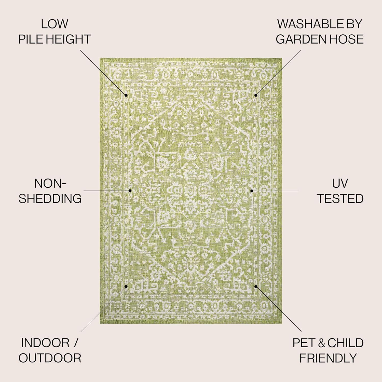 image:imageJONATHAN Y Boho Medallion Indoor Outdoor Area Rug 3X5 FuchsiaLight Gray Malta Textured Weave for Backyard Patio Porch EasyCleaning High Traffic PetFriendly NonShedding SMB104E3GreenCream
