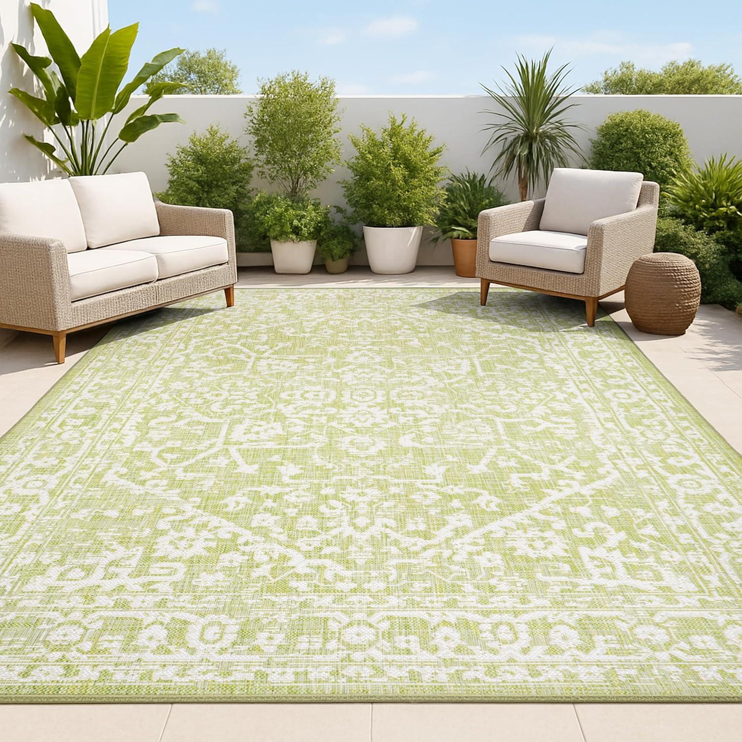 image:imageJONATHAN Y Boho Medallion Indoor Outdoor Area Rug 3X5 FuchsiaLight Gray Malta Textured Weave for Backyard Patio Porch EasyCleaning High Traffic PetFriendly NonShedding SMB104E3GreenCream