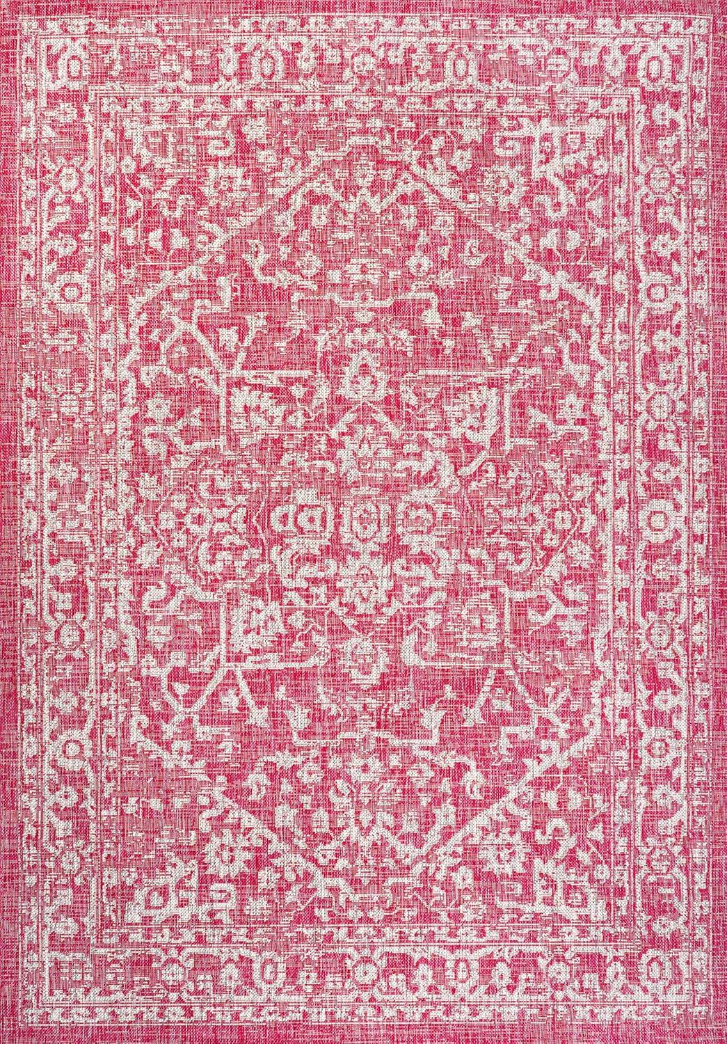 image:imageJONATHAN Y Boho Medallion Indoor Outdoor Area Rug 3X5 FuchsiaLight Gray Malta Textured Weave for Backyard Patio Porch EasyCleaning High Traffic PetFriendly NonShedding SMB104E3FuchsiaLight Gray