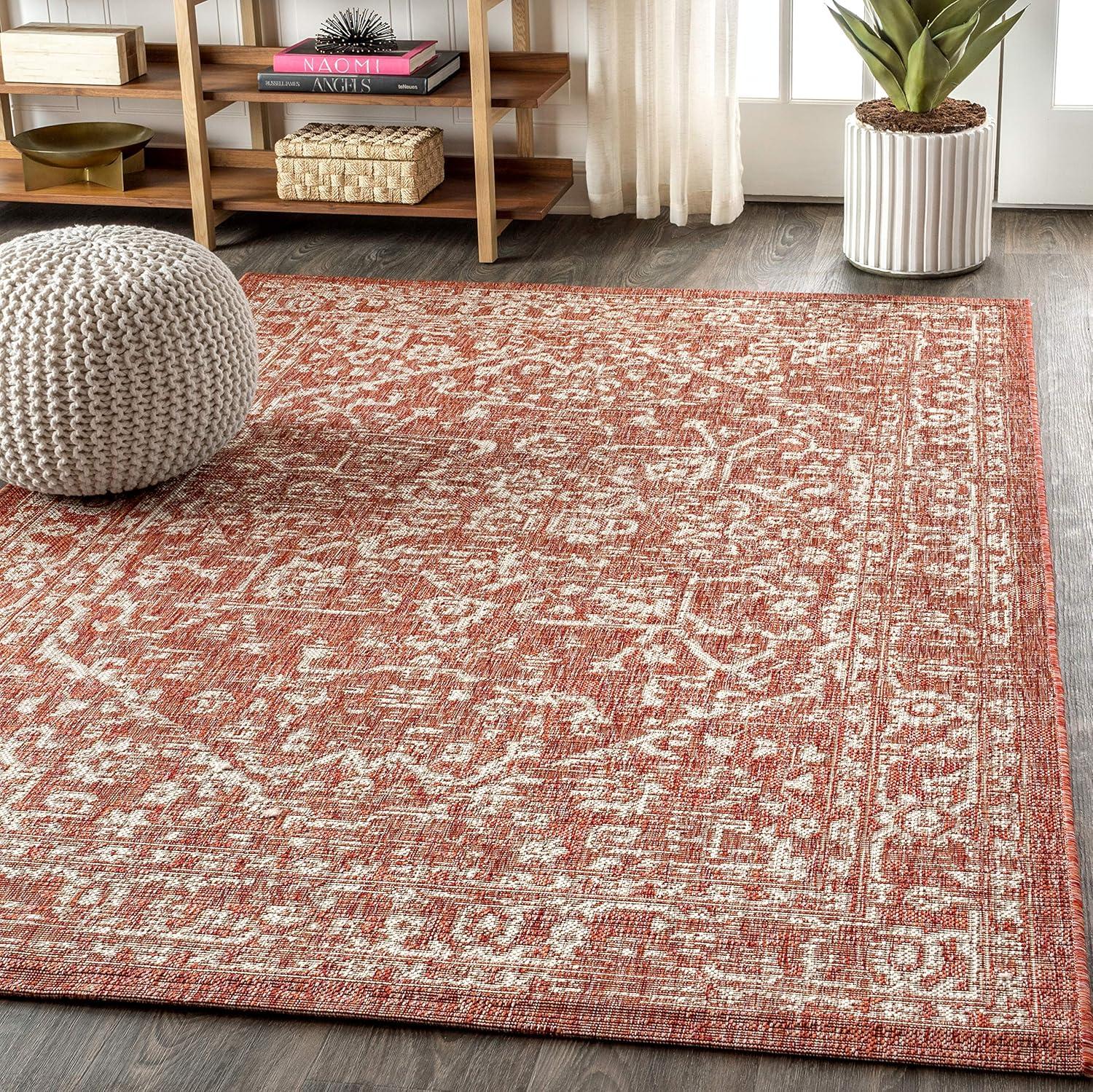 image:imageJONATHAN Y Boho Medallion Indoor Outdoor Area Rug 3X5 FuchsiaLight Gray Malta Textured Weave for Backyard Patio Porch EasyCleaning High Traffic PetFriendly NonShedding SMB104E3RedTaupe