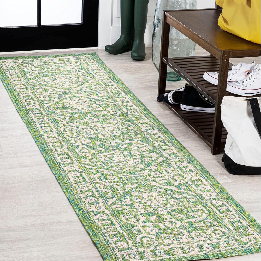 image:imageJONATHAN Y Boho Medallion Indoor Outdoor Area Rug 3X5 FuchsiaLight Gray Malta Textured Weave for Backyard Patio Porch EasyCleaning High Traffic PetFriendly NonShedding SMB104E3CreamGreen