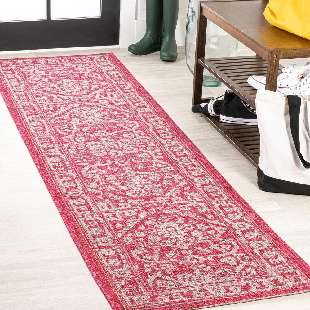 image:imageJONATHAN Y Boho Medallion Indoor Outdoor Area Rug 3X5 FuchsiaLight Gray Malta Textured Weave for Backyard Patio Porch EasyCleaning High Traffic PetFriendly NonShedding SMB104E3FuchsiaLight Gray