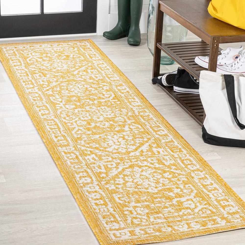 image:imageJONATHAN Y Boho Medallion Indoor Outdoor Area Rug 3X5 FuchsiaLight Gray Malta Textured Weave for Backyard Patio Porch EasyCleaning High Traffic PetFriendly NonShedding SMB104E3YellowCream