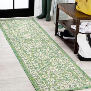 JONATHAN Y Boho Medallion Indoor Outdoor Area Rug 3X5 Fuchsia/Light Gray, Malta Textured Weave for Backyard, Patio, Porch, Easy-Cleaning, High Traffic, Pet-Friendly, Non-Shedding (SMB104E-3)(Cream/Green)