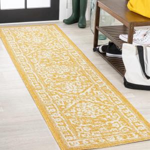 JONATHAN Y Boho Medallion Indoor Outdoor Area Rug 3X5 Fuchsia/Light Gray, Malta Textured Weave for Backyard, Patio, Porch, Easy-Cleaning, High Traffic, Pet-Friendly, Non-Shedding (SMB104E-3)(Yellow/Cream)
