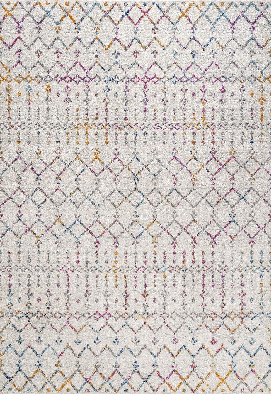 image:imageJONATHAN Y Boho Vintage Diamond CreamNavy Indoor Area Rug 9X12 ft Moroccan Hype for Living Room Bedroom Kitchen Office EasyCleaning High Traffic PetFriendly NonShedding MOH101F9IvoryMulti