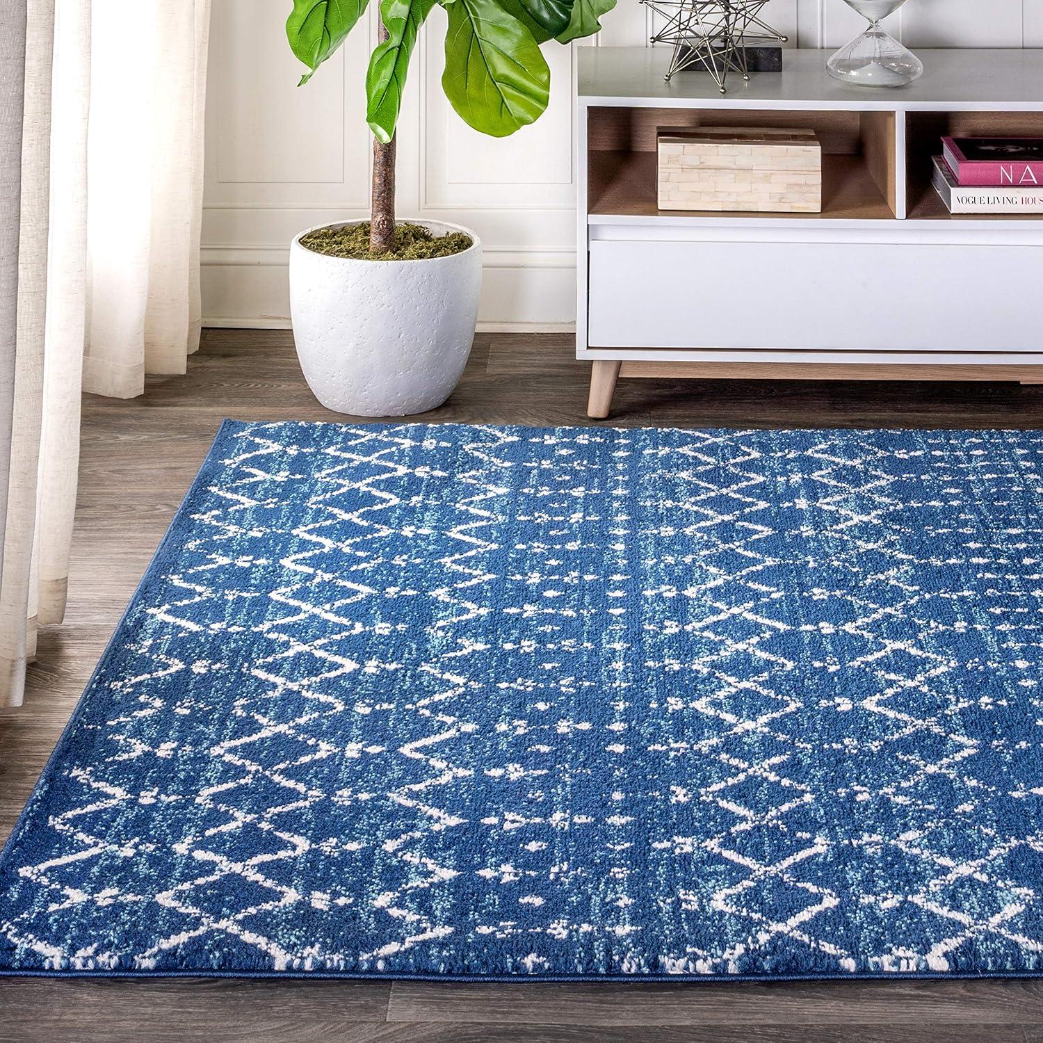 image:imageJONATHAN Y Boho Vintage Diamond CreamNavy Indoor Area Rug 9X12 ft Moroccan Hype for Living Room Bedroom Kitchen Office EasyCleaning High Traffic PetFriendly NonShedding MOH101F9BlueWhite