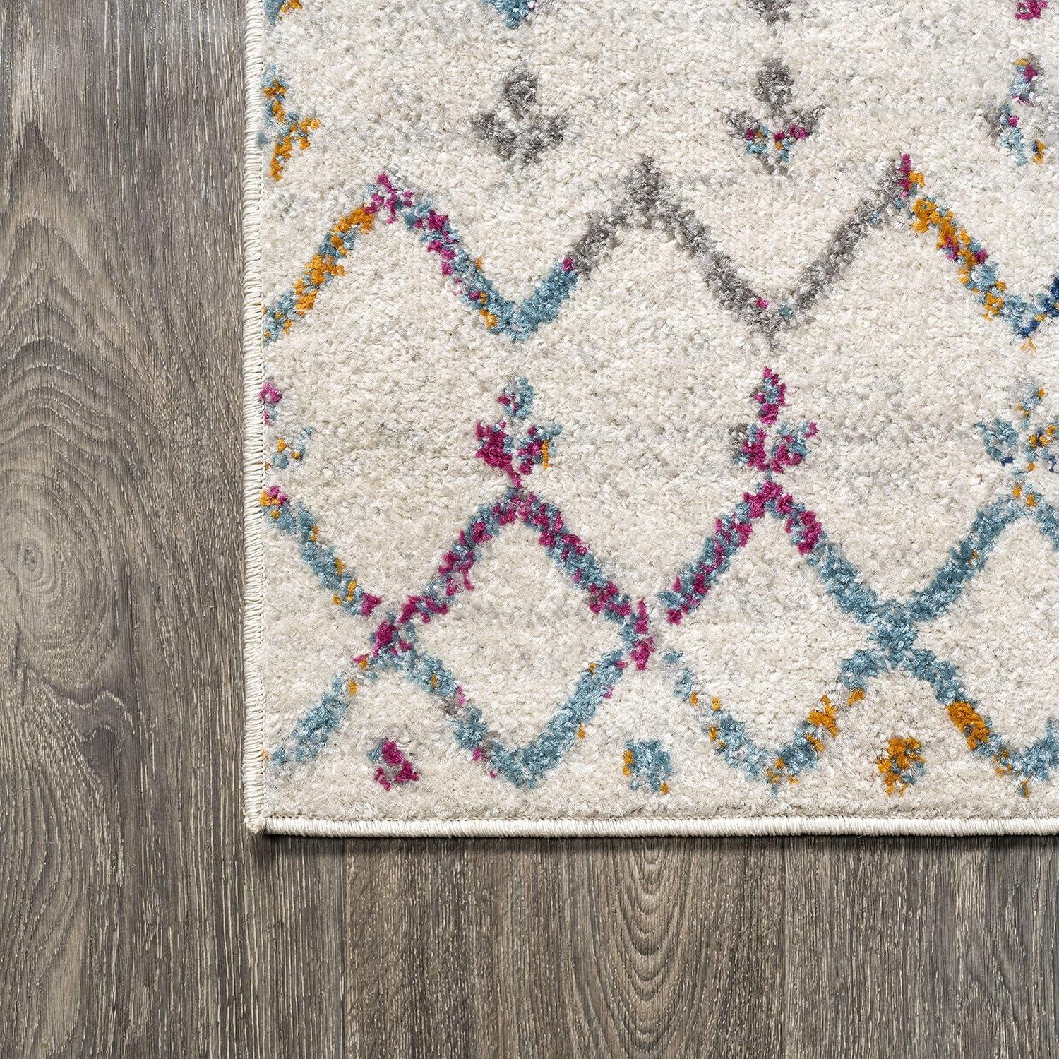 image:imageJONATHAN Y Boho Vintage Diamond CreamNavy Indoor Area Rug 9X12 ft Moroccan Hype for Living Room Bedroom Kitchen Office EasyCleaning High Traffic PetFriendly NonShedding MOH101F9IvoryMulti