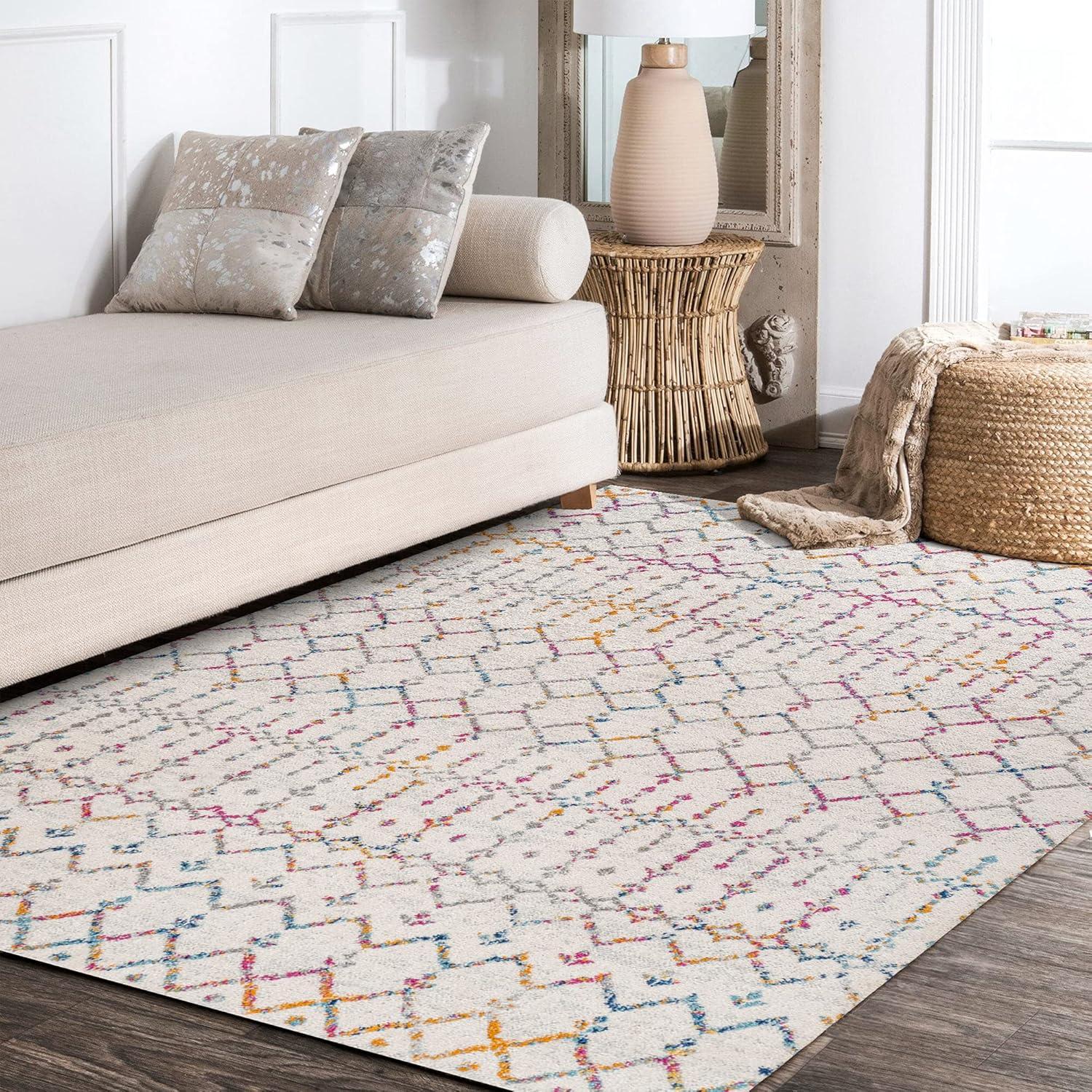 image:imageJONATHAN Y Boho Vintage Diamond CreamNavy Indoor Area Rug 9X12 ft Moroccan Hype for Living Room Bedroom Kitchen Office EasyCleaning High Traffic PetFriendly NonShedding MOH101F9IvoryMulti