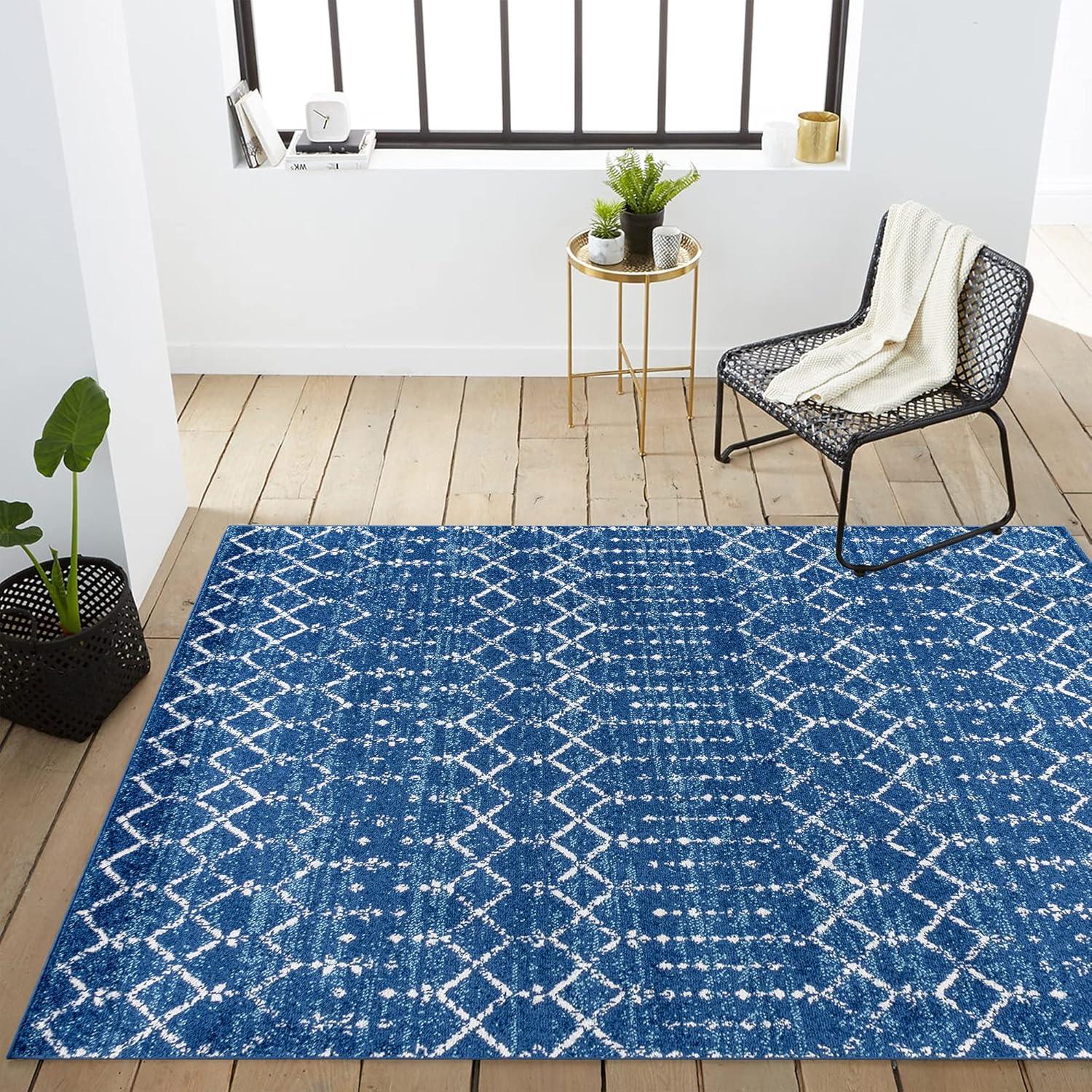 image:imageJONATHAN Y Boho Vintage Diamond CreamNavy Indoor Area Rug 9X12 ft Moroccan Hype for Living Room Bedroom Kitchen Office EasyCleaning High Traffic PetFriendly NonShedding MOH101F9BlueWhite