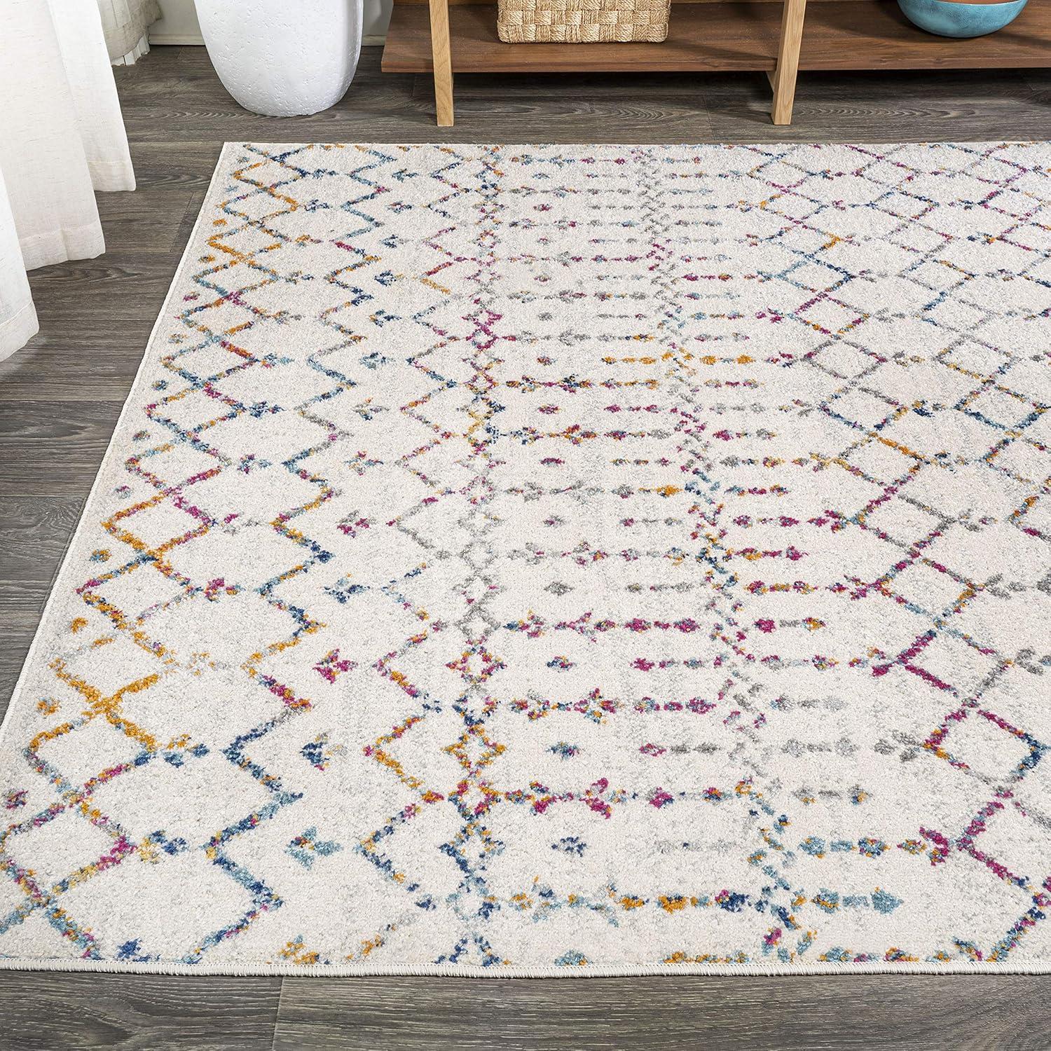 image:imageJONATHAN Y Boho Vintage Diamond CreamNavy Indoor Area Rug 9X12 ft Moroccan Hype for Living Room Bedroom Kitchen Office EasyCleaning High Traffic PetFriendly NonShedding MOH101F9IvoryMulti