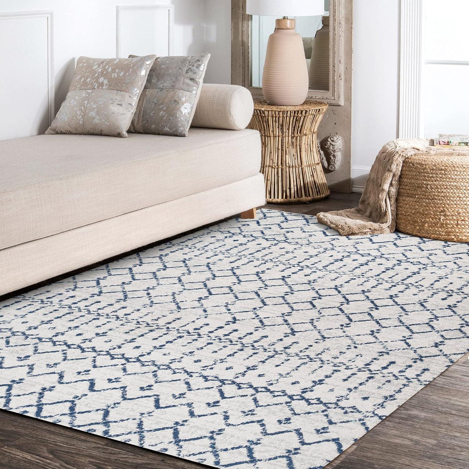 image:imageJONATHAN Y Boho Vintage Diamond CreamNavy Indoor Area Rug 9X12 ft Moroccan Hype for Living Room Bedroom Kitchen Office EasyCleaning High Traffic PetFriendly NonShedding MOH101F9CreamNavy