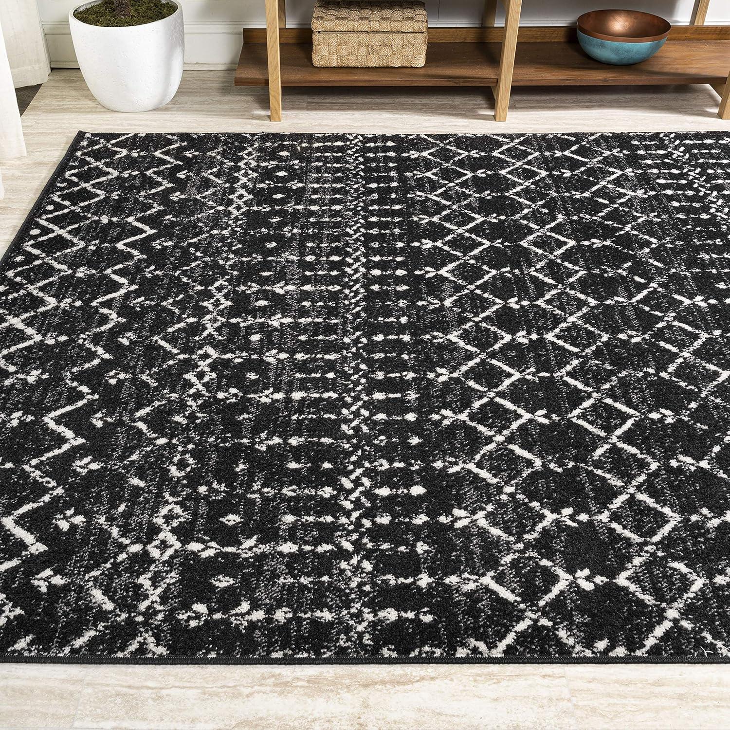 image:imageJONATHAN Y Boho Vintage Diamond CreamNavy Indoor Area Rug 9X12 ft Moroccan Hype for Living Room Bedroom Kitchen Office EasyCleaning High Traffic PetFriendly NonShedding MOH101F9BlackIvory