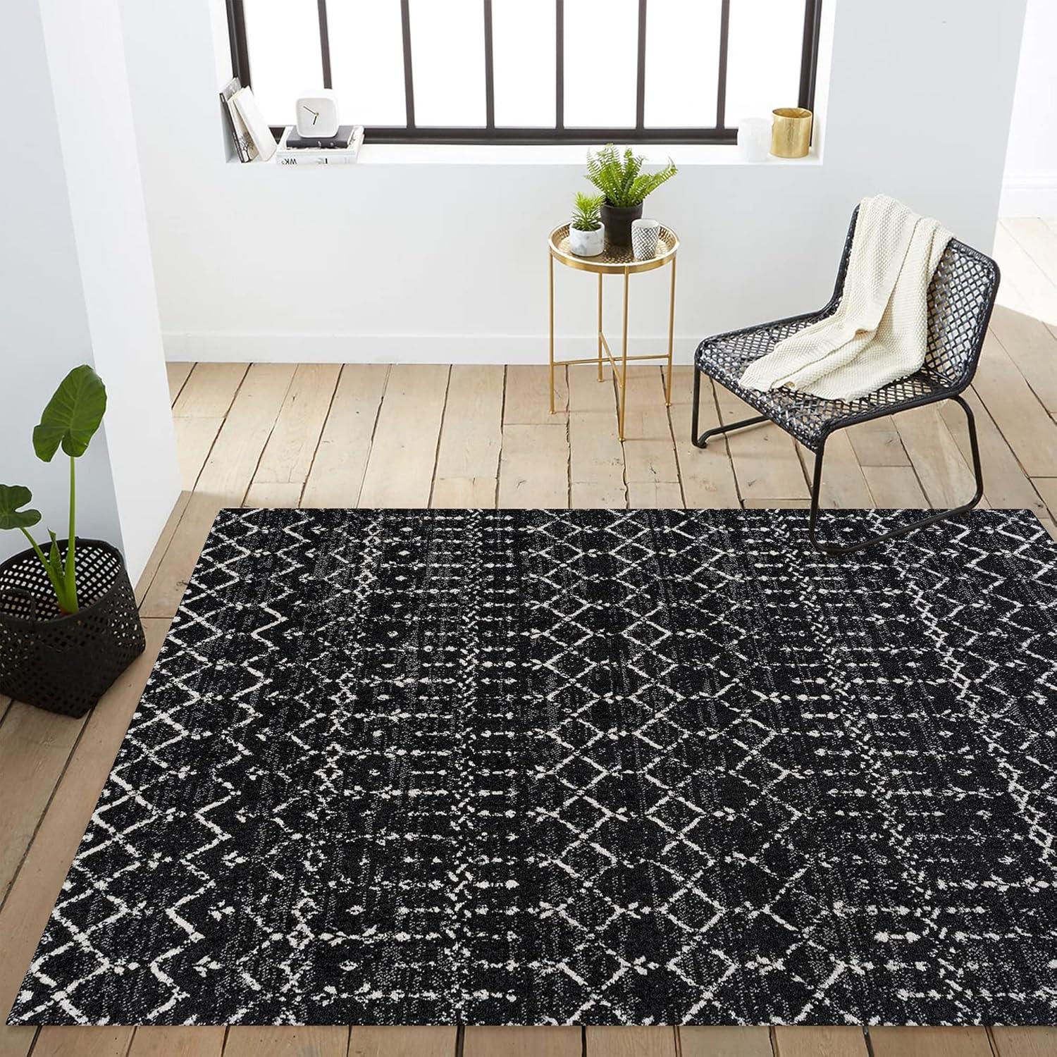 image:imageJONATHAN Y Boho Vintage Diamond CreamNavy Indoor Area Rug 9X12 ft Moroccan Hype for Living Room Bedroom Kitchen Office EasyCleaning High Traffic PetFriendly NonShedding MOH101F9BlackIvory