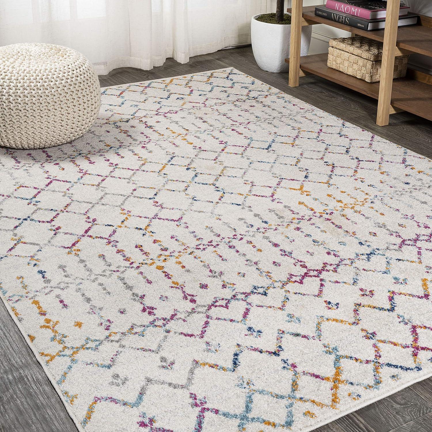 image:imageJONATHAN Y Boho Vintage Diamond CreamNavy Indoor Area Rug 9X12 ft Moroccan Hype for Living Room Bedroom Kitchen Office EasyCleaning High Traffic PetFriendly NonShedding MOH101F9IvoryMulti