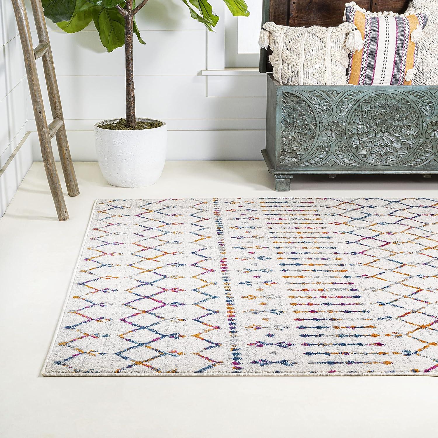 image:imageJONATHAN Y Boho Vintage Diamond CreamNavy Indoor Area Rug 9X12 ft Moroccan Hype for Living Room Bedroom Kitchen Office EasyCleaning High Traffic PetFriendly NonShedding MOH101F9CreamMulti