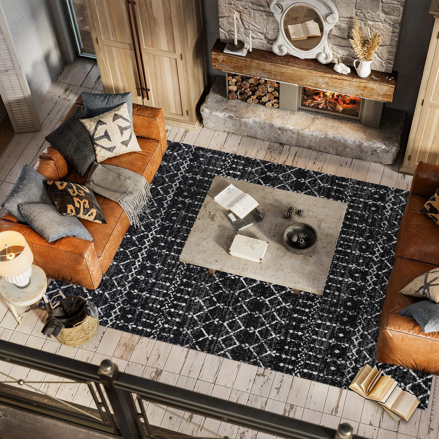 image:imageJONATHAN Y Boho Vintage Diamond CreamNavy Indoor Area Rug 9X12 ft Moroccan Hype for Living Room Bedroom Kitchen Office EasyCleaning High Traffic PetFriendly NonShedding MOH101F9BlackIvory