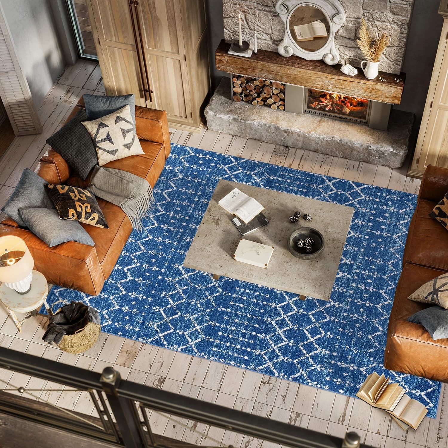 image:imageJONATHAN Y Boho Vintage Diamond CreamNavy Indoor Area Rug 9X12 ft Moroccan Hype for Living Room Bedroom Kitchen Office EasyCleaning High Traffic PetFriendly NonShedding MOH101F9BlueWhite