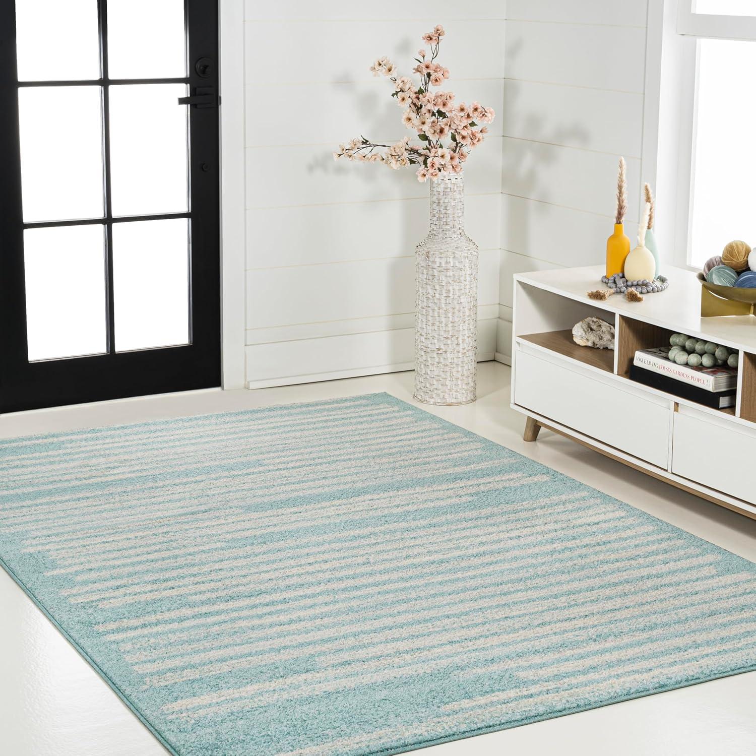 image:imageJONATHAN Y Khalil Modern Berber Stripe CreamBlack Indoor Area Rug 10x13 Contemporary Bohemian EasyCleaning for Living Room Bedroom Kitchen Pet Friendly NonShedding MOH207A13TurquoiseCream