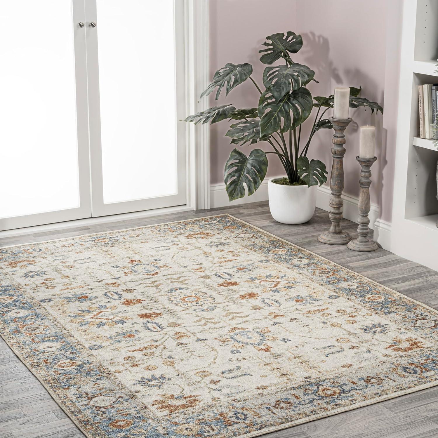 image:imageJONATHAN Y Machine Washable CreamTerra Indoor Area Rug 3X5 ft Hiero Border LowPile for Living Room Bedroom Kitchen Office EasyCleaning High Traffic PetFriendly NonShedding WSH314A3HierocreamTerra