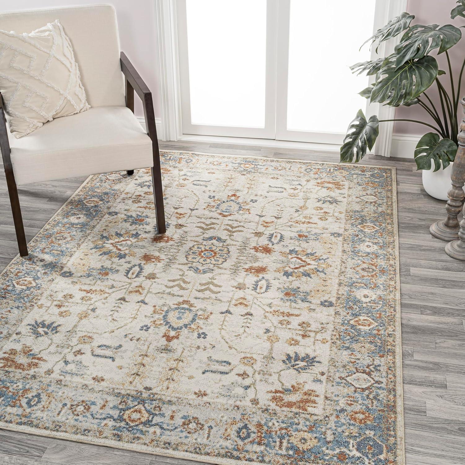 image:imageJONATHAN Y Machine Washable CreamTerra Indoor Area Rug 3X5 ft Hiero Border LowPile for Living Room Bedroom Kitchen Office EasyCleaning High Traffic PetFriendly NonShedding WSH314A3HierocreamTerra