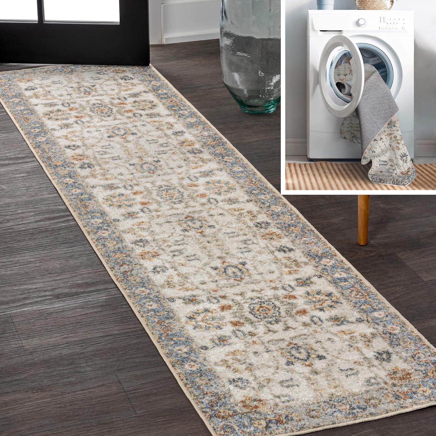 image:imageJONATHAN Y Machine Washable CreamTerra Indoor Area Rug 3X5 ft Hiero Border LowPile for Living Room Bedroom Kitchen Office EasyCleaning High Traffic PetFriendly NonShedding WSH314A3HierocreamTerra
