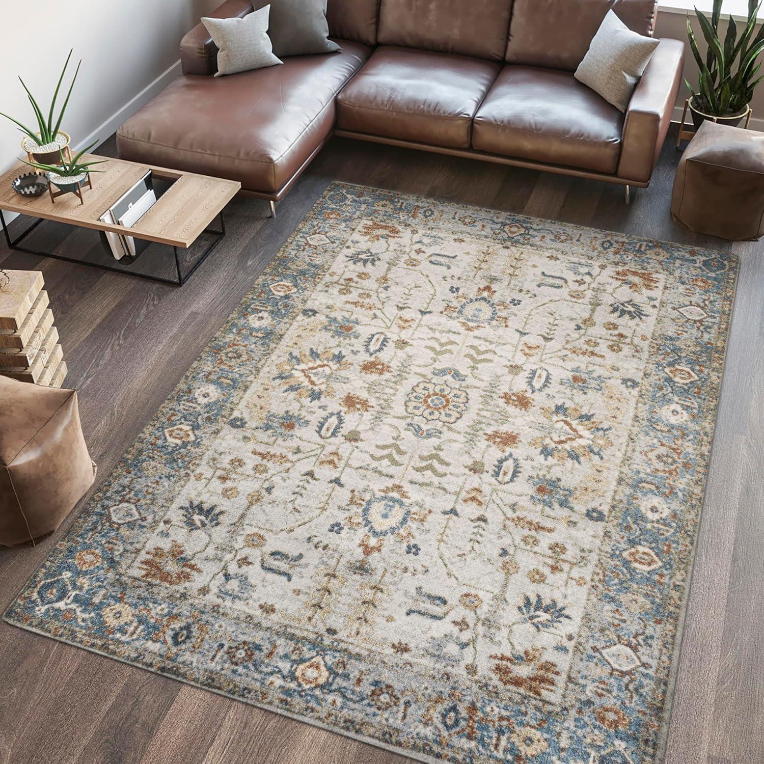 image:imageJONATHAN Y Machine Washable CreamTerra Indoor Area Rug 3X5 ft Hiero Border LowPile for Living Room Bedroom Kitchen Office EasyCleaning High Traffic PetFriendly NonShedding WSH314A3HierocreamTerra