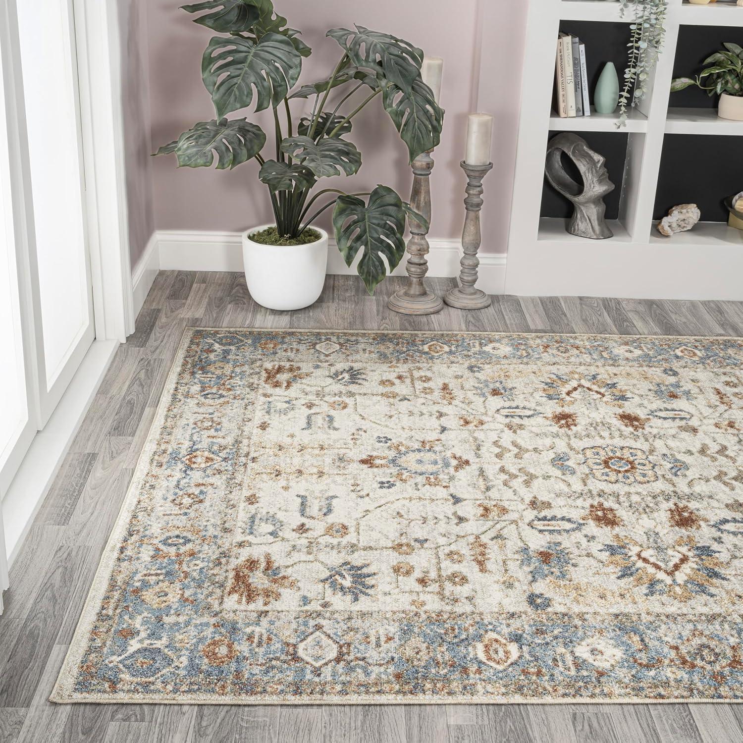 image:imageJONATHAN Y Machine Washable CreamTerra Indoor Area Rug 3X5 ft Hiero Border LowPile for Living Room Bedroom Kitchen Office EasyCleaning High Traffic PetFriendly NonShedding WSH314A3HierocreamTerra