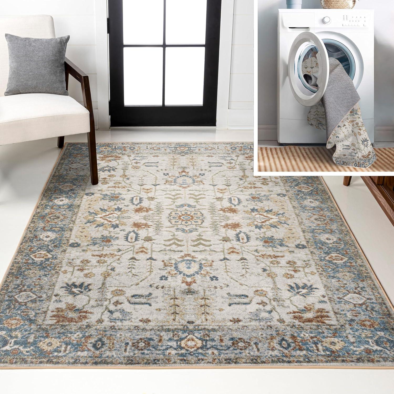 image:imageJONATHAN Y Machine Washable CreamTerra Indoor Area Rug 3X5 ft Hiero Border LowPile for Living Room Bedroom Kitchen Office EasyCleaning High Traffic PetFriendly NonShedding WSH314A3HierocreamTerra