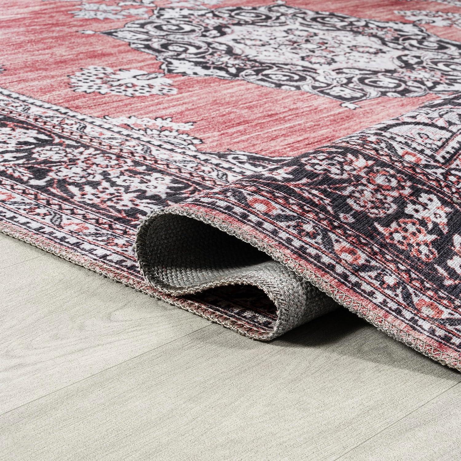 image:imageJONATHAN Y Machine Washable Indoor Area Rug 3X5 Dark PinkBlackWhite Bausch Bohemian Distressed Chenille for Living Room Bedroom Kitchen EasyCleaning PetFriendly NonShedding WSH201B3Bauschdark PinkBlackWhite