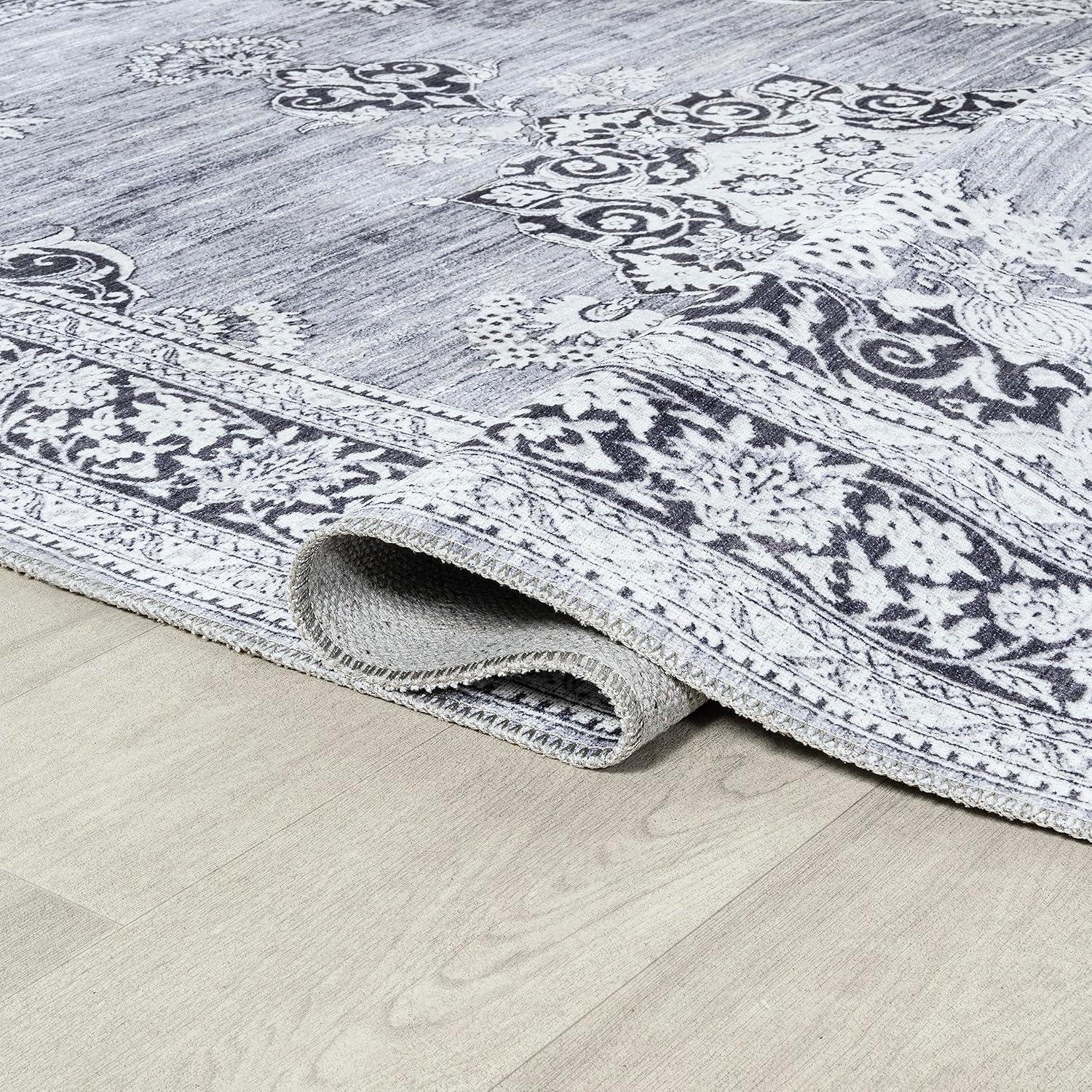 image:imageJONATHAN Y Machine Washable Indoor Area Rug 3X5 Dark PinkBlackWhite Bausch Bohemian Distressed Chenille for Living Room Bedroom Kitchen EasyCleaning PetFriendly NonShedding WSH201B3BauschgrayWhite