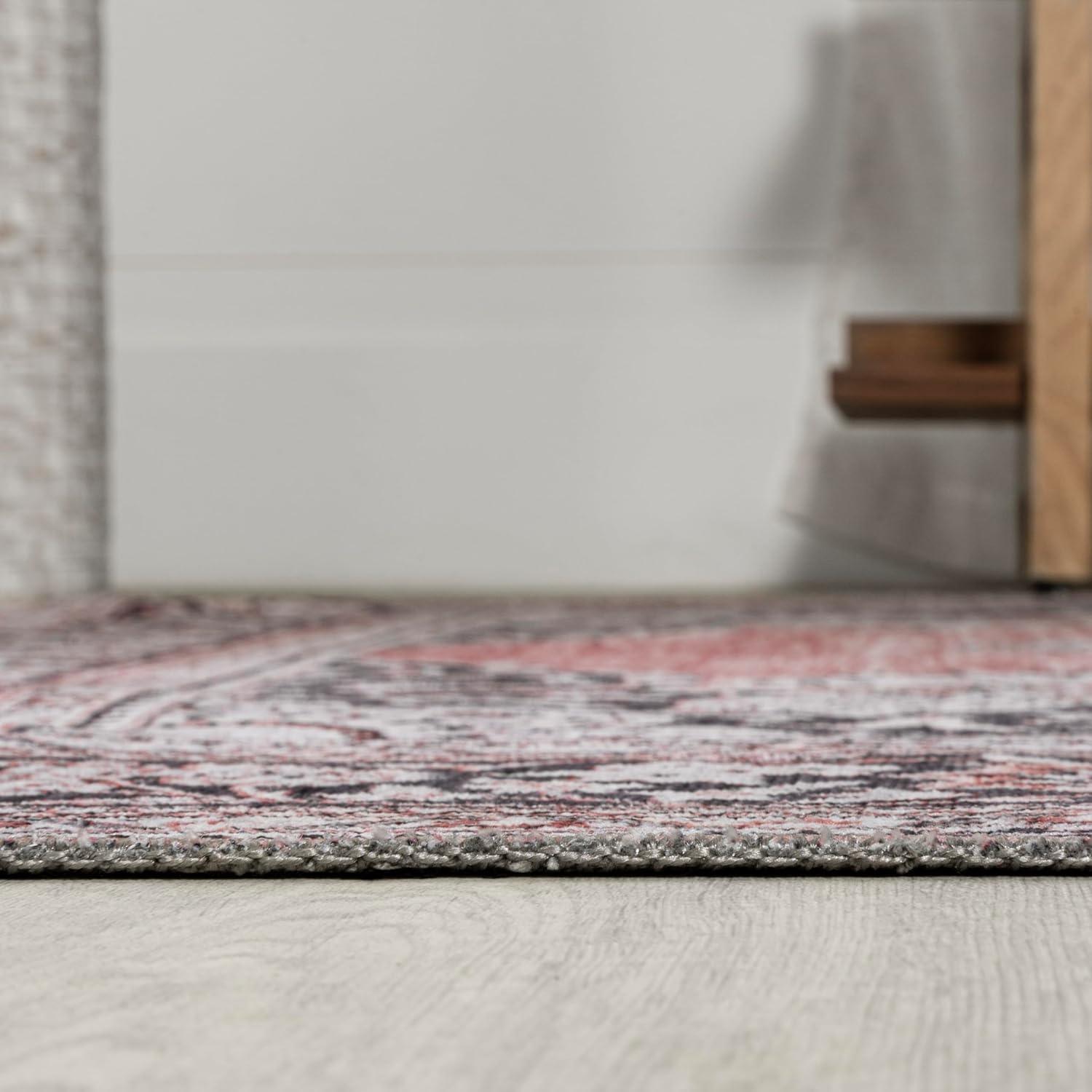 image:imageJONATHAN Y Machine Washable Indoor Area Rug 3X5 Dark PinkBlackWhite Bausch Bohemian Distressed Chenille for Living Room Bedroom Kitchen EasyCleaning PetFriendly NonShedding WSH201B3Bauschdark PinkBlackWhite