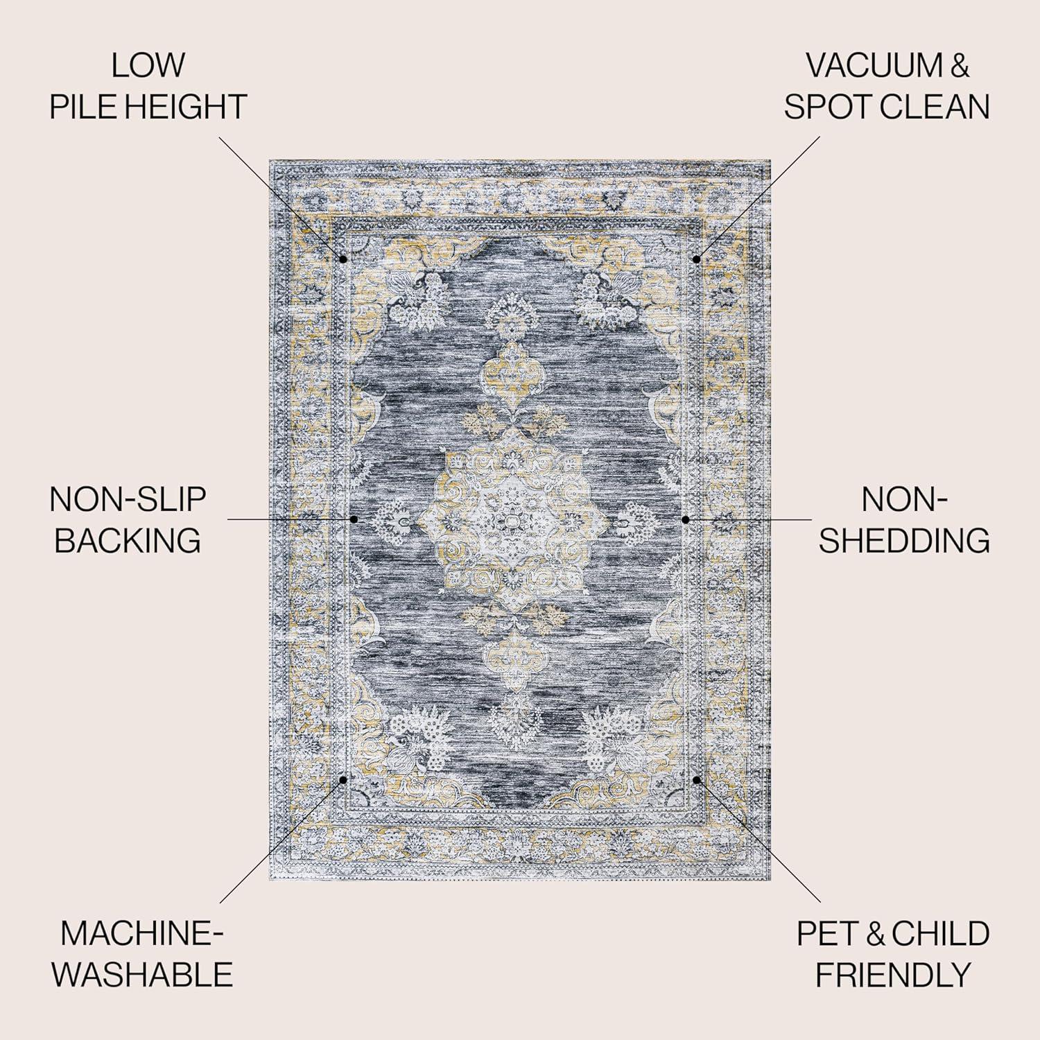 image:imageJONATHAN Y Machine Washable Indoor Area Rug 3X5 Dark PinkBlackWhite Bausch Bohemian Distressed Chenille for Living Room Bedroom Kitchen EasyCleaning PetFriendly NonShedding WSH201B3Bauschdark GrayYellow