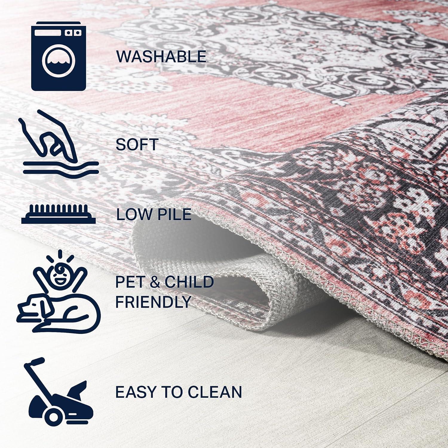 image:imageJONATHAN Y Machine Washable Indoor Area Rug 3X5 Dark PinkBlackWhite Bausch Bohemian Distressed Chenille for Living Room Bedroom Kitchen EasyCleaning PetFriendly NonShedding WSH201B3Bauschdark PinkBlackWhite