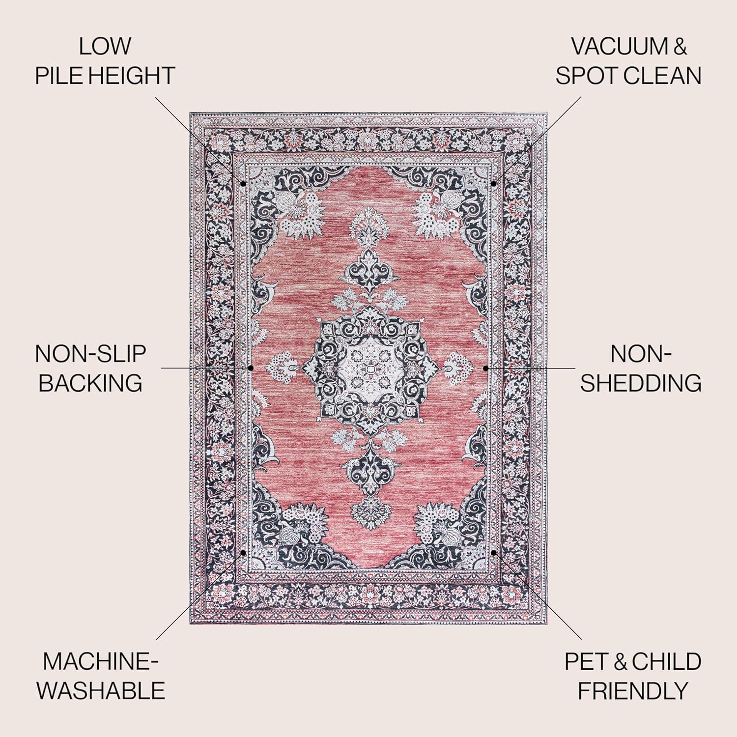 image:imageJONATHAN Y Machine Washable Indoor Area Rug 3X5 Dark PinkBlackWhite Bausch Bohemian Distressed Chenille for Living Room Bedroom Kitchen EasyCleaning PetFriendly NonShedding WSH201B3Bauschdark PinkBlackWhite