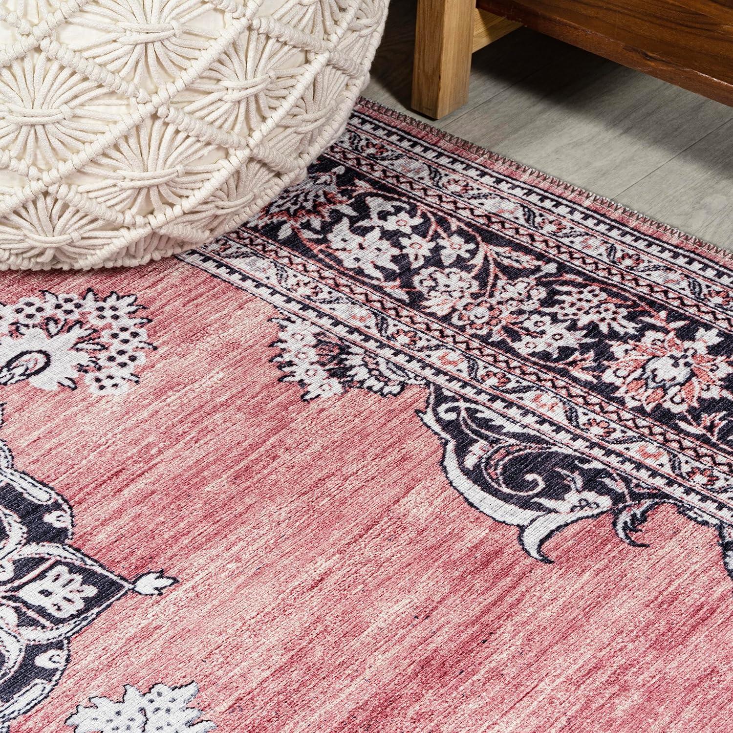 image:imageJONATHAN Y Machine Washable Indoor Area Rug 3X5 Dark PinkBlackWhite Bausch Bohemian Distressed Chenille for Living Room Bedroom Kitchen EasyCleaning PetFriendly NonShedding WSH201B3Bauschdark PinkBlackWhite