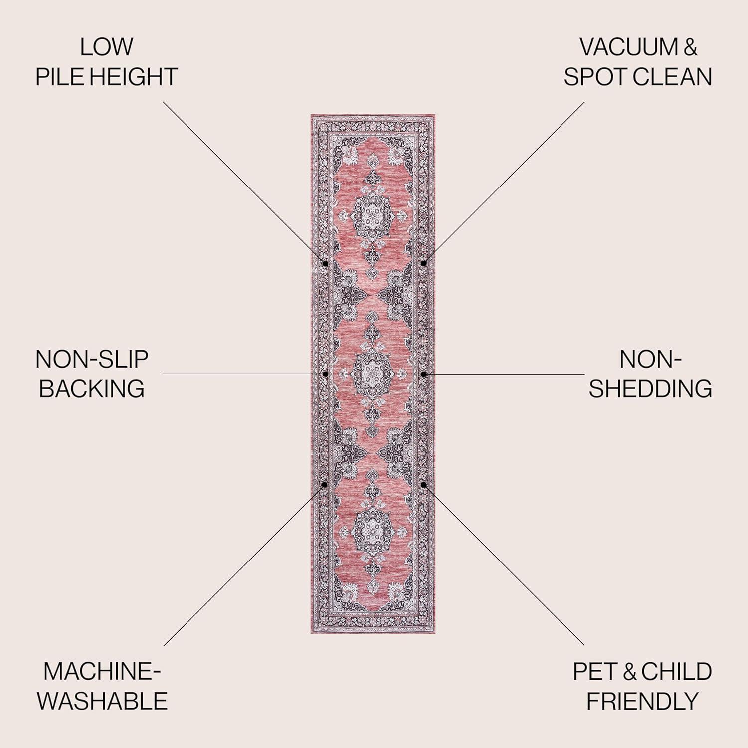 image:imageJONATHAN Y Machine Washable Indoor Area Rug 3X5 Dark PinkBlackWhite Bausch Bohemian Distressed Chenille for Living Room Bedroom Kitchen EasyCleaning PetFriendly NonShedding WSH201B3Bauschdark PinkBlackWhite