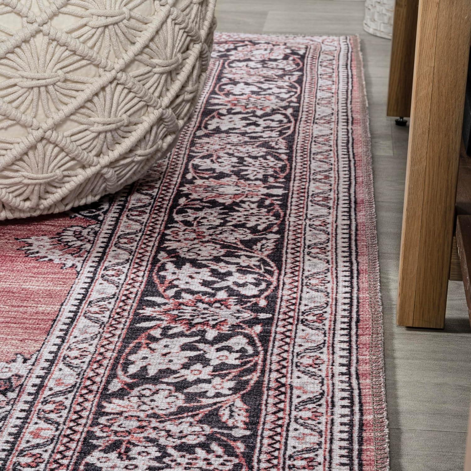 image:imageJONATHAN Y Machine Washable Indoor Area Rug 3X5 Dark PinkBlackWhite Bausch Bohemian Distressed Chenille for Living Room Bedroom Kitchen EasyCleaning PetFriendly NonShedding WSH201B3Bauschdark PinkBlackWhite