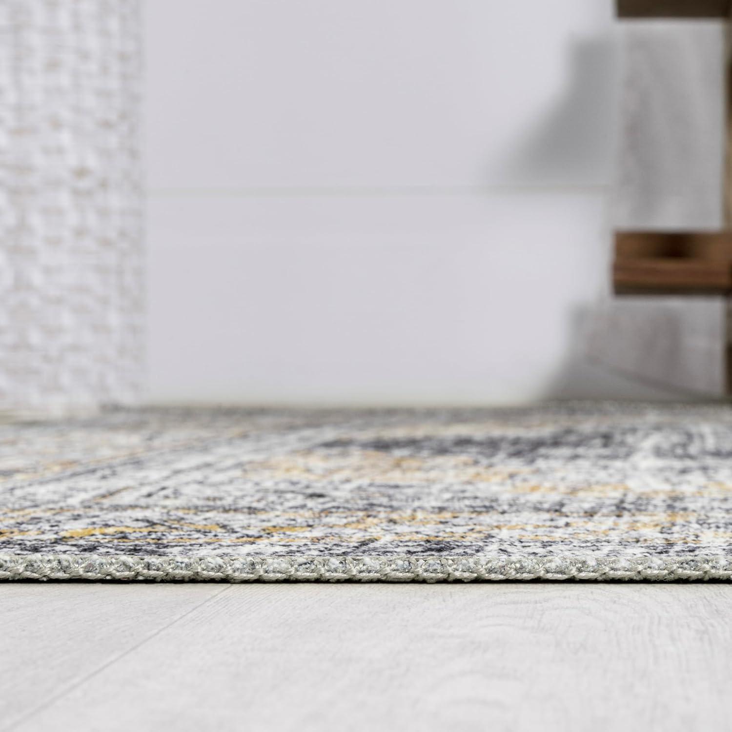 image:imageJONATHAN Y Machine Washable Indoor Area Rug 3X5 Dark PinkBlackWhite Bausch Bohemian Distressed Chenille for Living Room Bedroom Kitchen EasyCleaning PetFriendly NonShedding WSH201B3Bauschdark GrayYellow