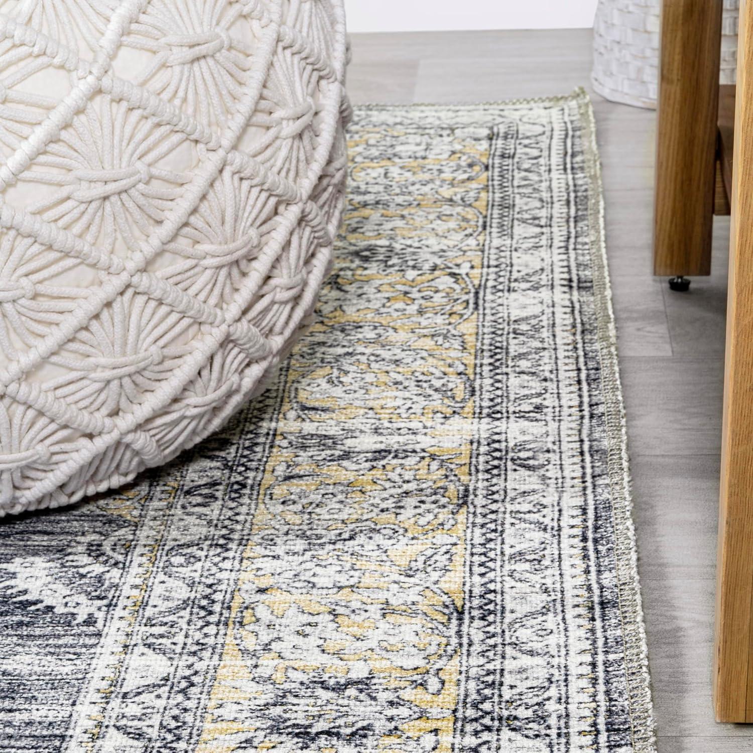image:imageJONATHAN Y Machine Washable Indoor Area Rug 3X5 Dark PinkBlackWhite Bausch Bohemian Distressed Chenille for Living Room Bedroom Kitchen EasyCleaning PetFriendly NonShedding WSH201B3Bauschdark GrayYellow