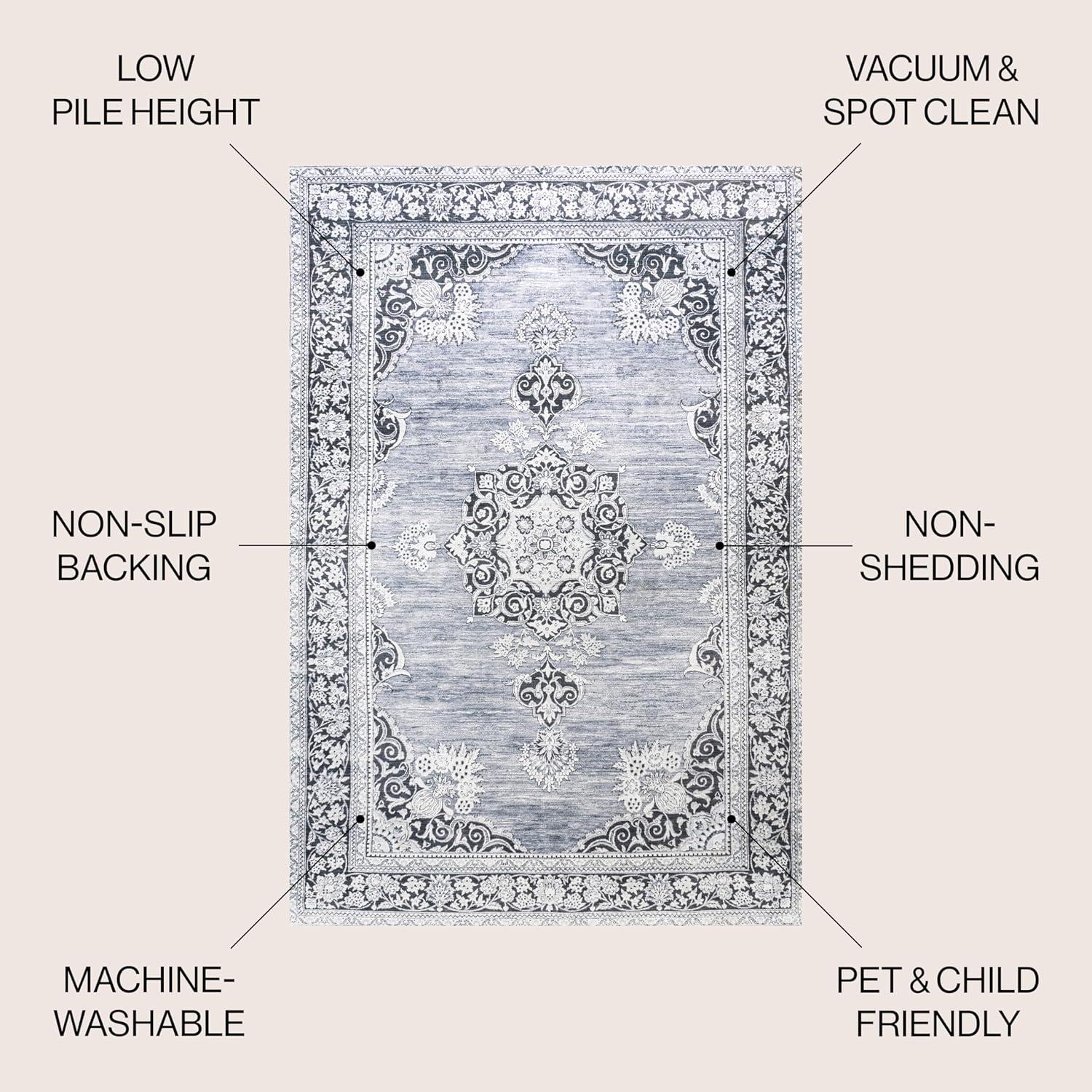 image:imageJONATHAN Y Machine Washable Indoor Area Rug 3X5 Dark PinkBlackWhite Bausch Bohemian Distressed Chenille for Living Room Bedroom Kitchen EasyCleaning PetFriendly NonShedding WSH201B3BauschgrayWhite