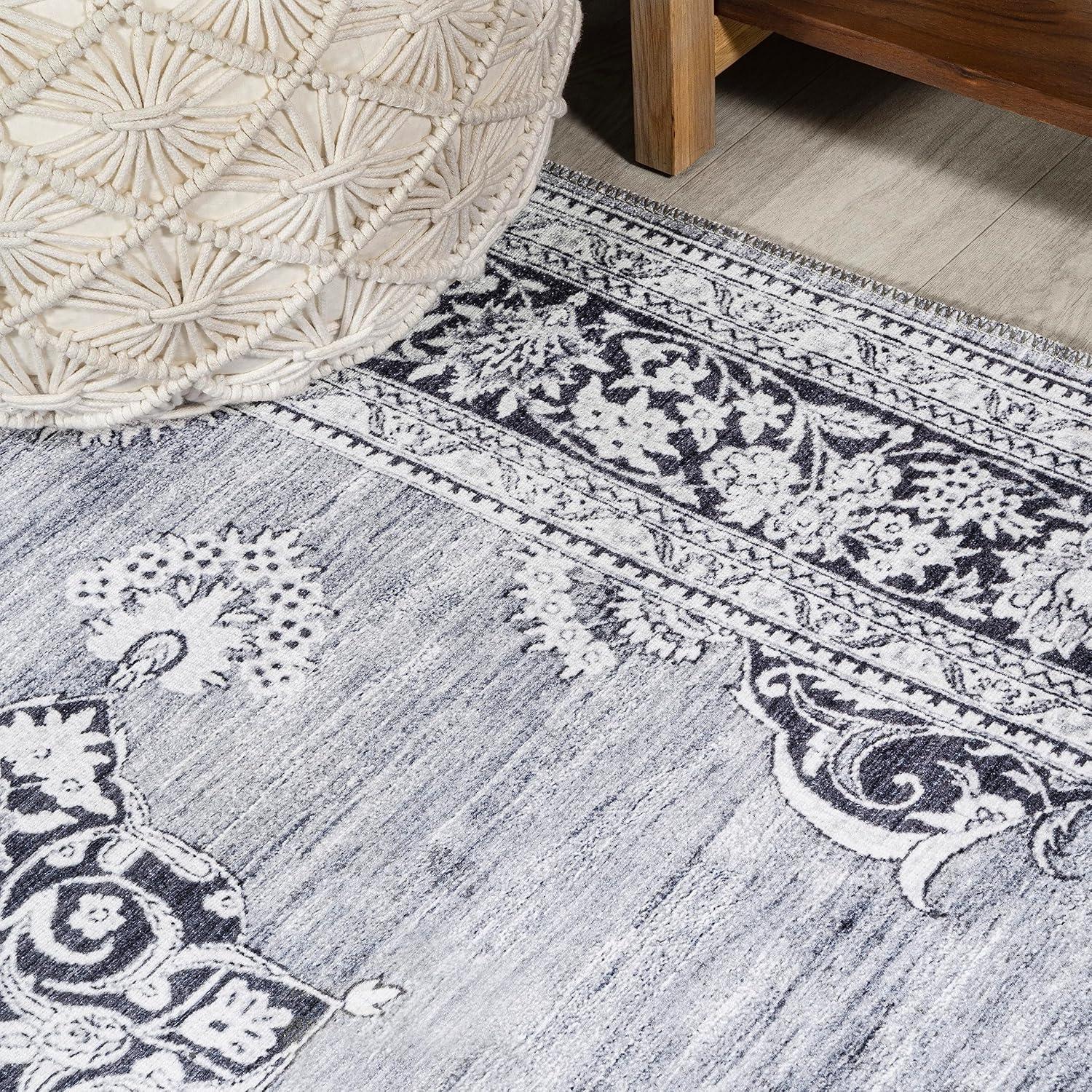 image:imageJONATHAN Y Machine Washable Indoor Area Rug 3X5 Dark PinkBlackWhite Bausch Bohemian Distressed Chenille for Living Room Bedroom Kitchen EasyCleaning PetFriendly NonShedding WSH201B3BauschgrayWhite