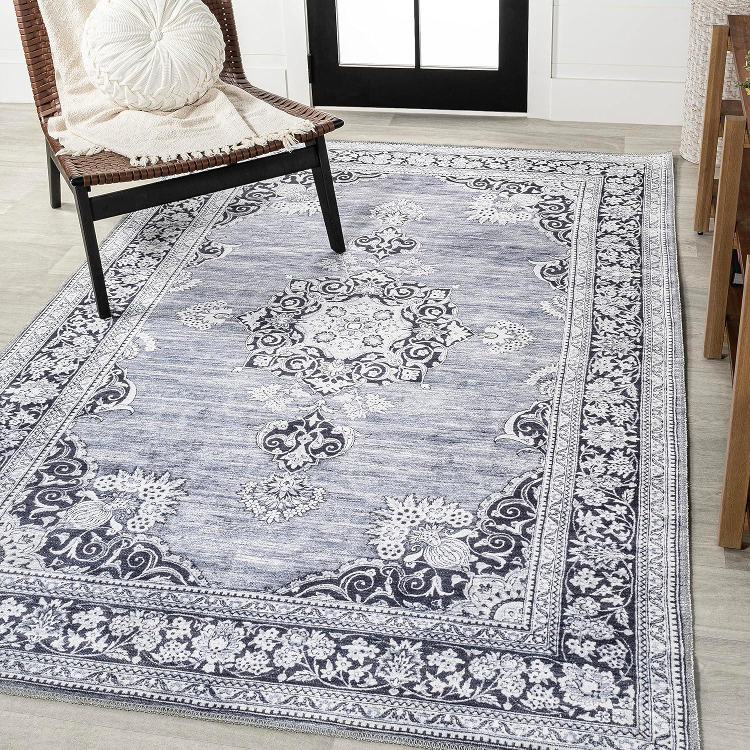 image:imageJONATHAN Y Machine Washable Indoor Area Rug 3X5 Dark PinkBlackWhite Bausch Bohemian Distressed Chenille for Living Room Bedroom Kitchen EasyCleaning PetFriendly NonShedding WSH201B3BauschgrayWhite